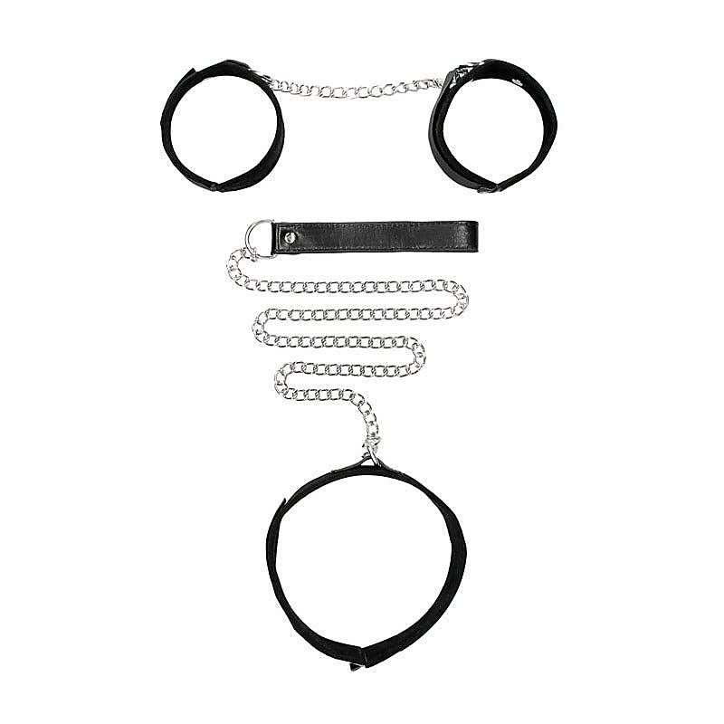 OUCH! BW Velcro Collar With Leash And Hand Cuffs - Cuffs and Restraints