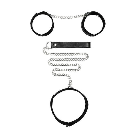 OUCH! BW Velcro Collar With Leash And Hand Cuffs - Cuffs and Restraints