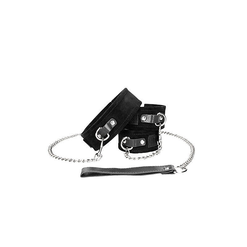 OUCH! BW Velcro Collar With Leash And Hand Cuffs - Cuffs and Restraints