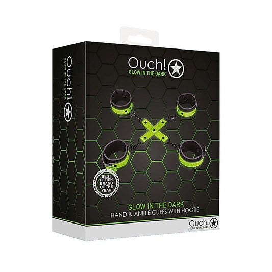 OUCH! Glow in Dark Hand & Ankle Cuffs with Hogtie - Cuffs and Restraints