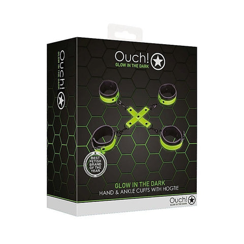 Glow in Dark Hand & Ankle Cuffs with Hogtie by Shots Toys - Cuffs and Restraints