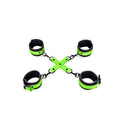 Glow in Dark Hand & Ankle Cuffs with Hogtie by Shots Toys - Cuffs and Restraints