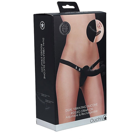 OUCH! Dual Silicone Ridged Vibrating Strap-On - Strap On Sextoys