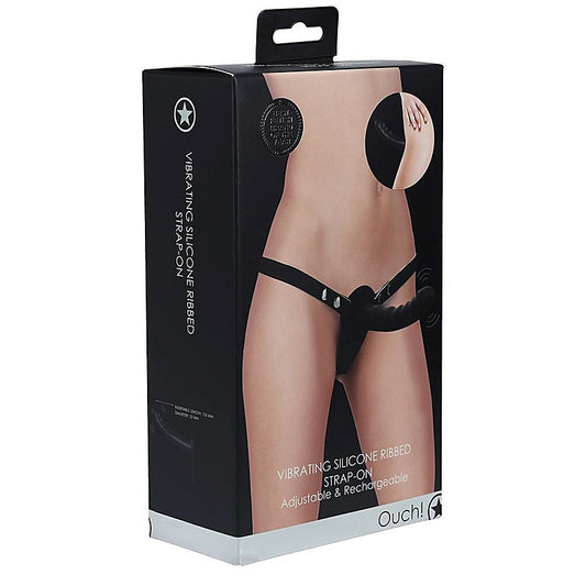OUCH! Ribbed Silicone Vibrating Strap-On - Satisfy Your Desires - Strap On Sextoys
