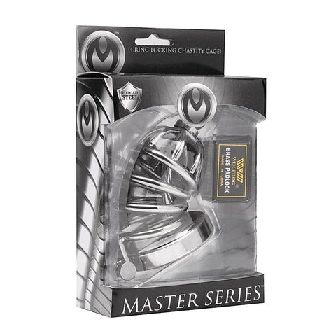 Asylum 4 Ring Locking Chastity Cage By Xr Brands - Male Chastity