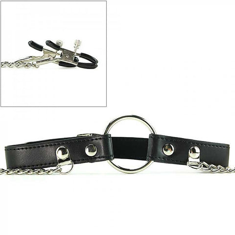 Seize O-Ring Gag With Nipple Clamps By Xr Brands - Bondage Gags and Bits
