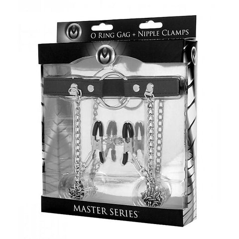 Seize O-Ring Gag With Nipple Clamps By Xr Brands - Bondage Gags and Bits