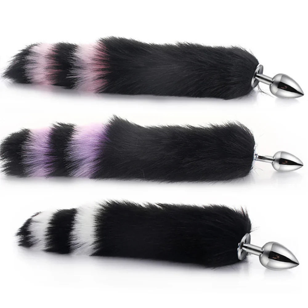 Colorful Fox Tail Metal Anal Plug Large - - Steel Sex Toys