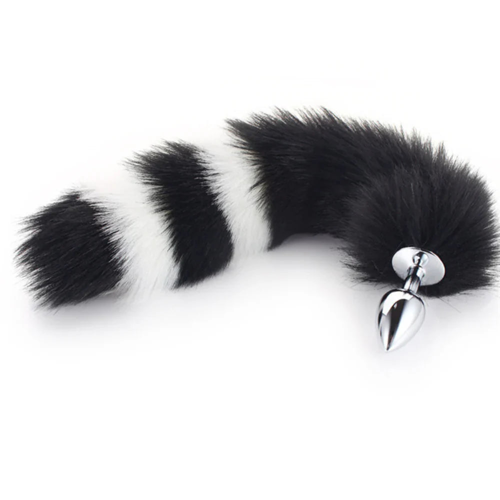 Colorful Fox Tail Metal Anal Plug Large - - Steel Sex Toys