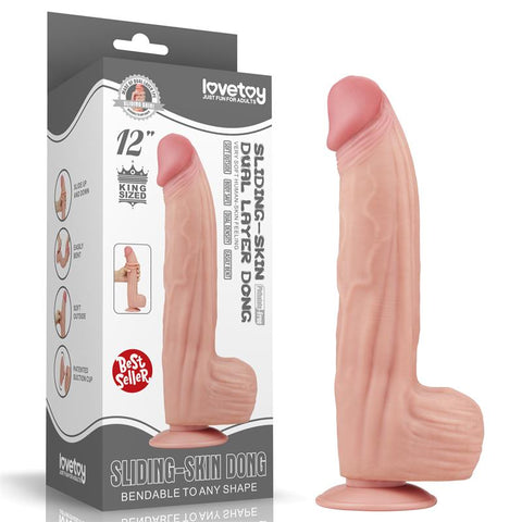 12 Inch King Sized Sliding Skin Dual Layer Dong by Lovetoy