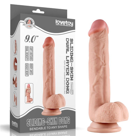 9 Inch Sliding Skin Dual Layer Realistic Dong by Lovetoy