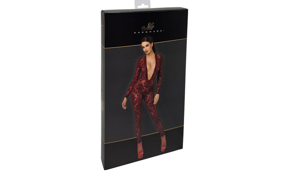 Noir Handmade Kink Royal V Neck Womens Catsuit Red - Teddies and Bodysuits