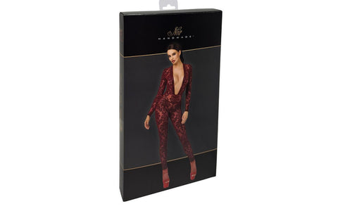 Noir Handmade Kink Royal V Neck Womens Catsuit Red - Teddies and Bodysuits