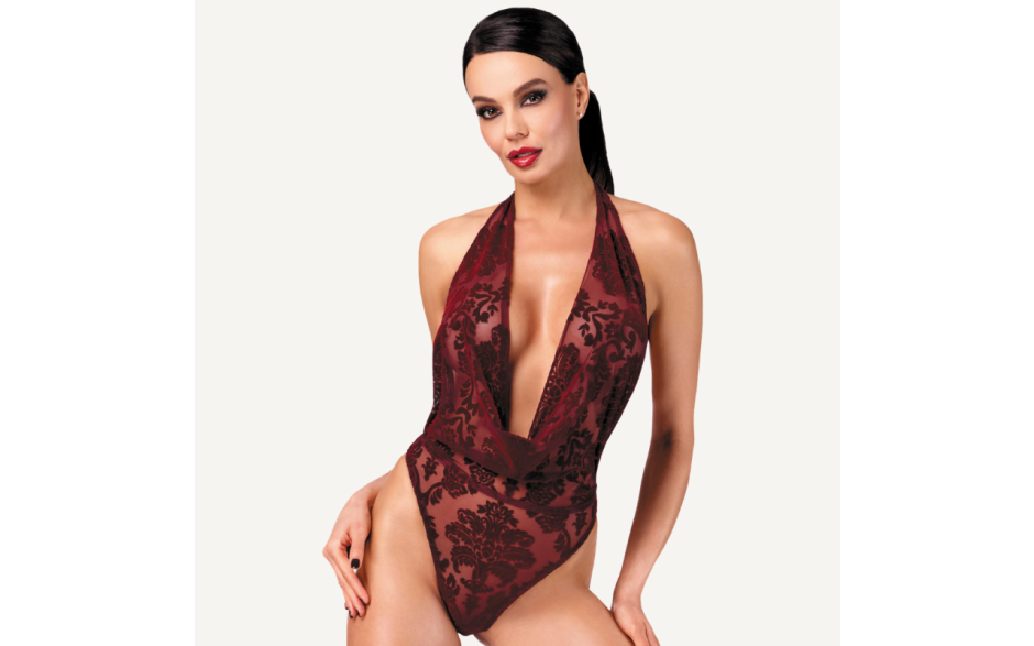 Noir Handmade Kink Royal Draped Plunge Womens Bodysuit Red - Teddies and Bodysuits