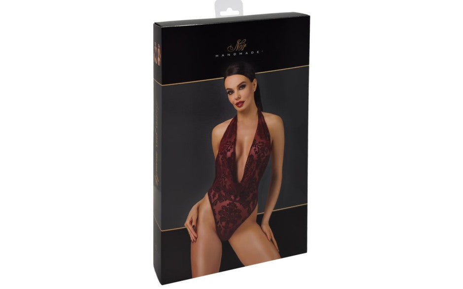 Noir Handmade Kink Royal Draped Plunge Womens Bodysuit Red - Teddies and Bodysuits