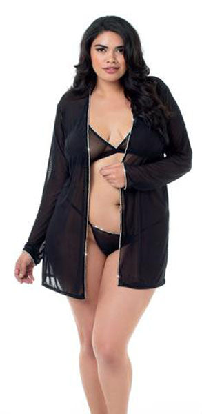 Dreamgirl Lingerie Sexy Robe Bralette & Thong Set Black - Bras and Bra Sets