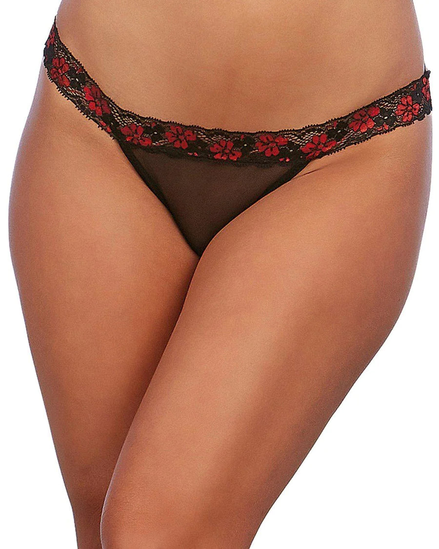 Dreamgirl Womens Scalloped Cross Dye Lace and Mesh Panty L - G-Strings, Panties and Shorts