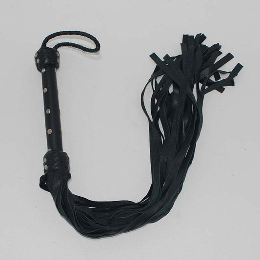 Whiplash Leather Flogger with Handle - Whips And Crops