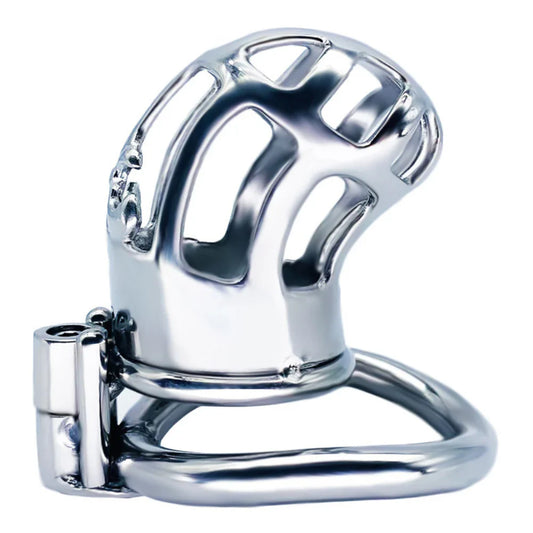 Hex Screw Bent Cock Lock Steel Cock Cage - Male Chastity