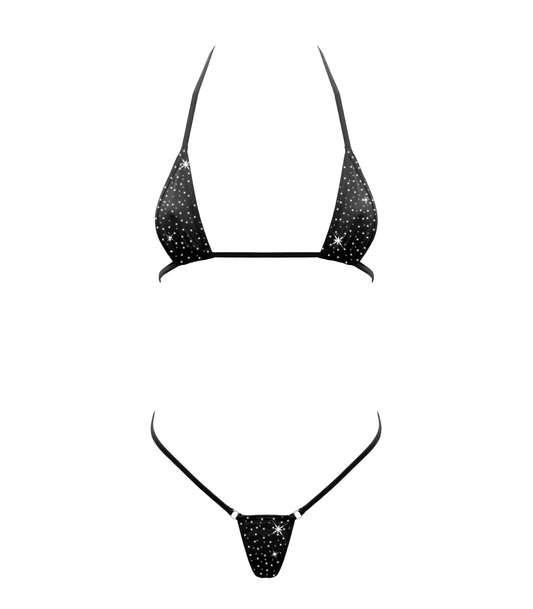 Love In Leather Rhinestone Embellished Micro Bikini OS - G-Strings, Panties and Shorts