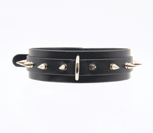 Love In Leather Spiked Faux Leather Bondage Collar - Collars and Leads