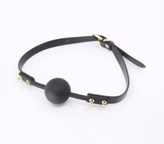 Love In Leather Studded Gag With Silicone Ball - Bondage Gags and Bits