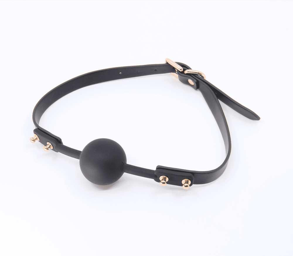 Love In Leather Studded Gag With Silicone Ball - - Bondage Gags and Bits
