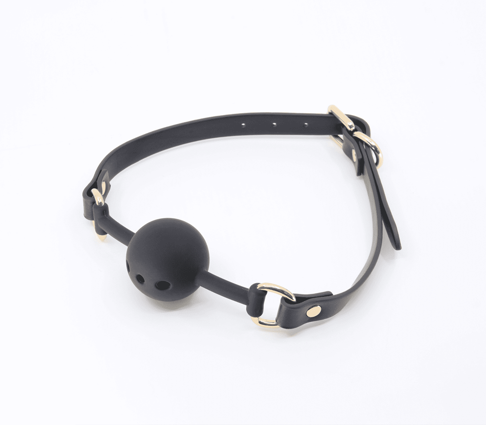 Love In Leather Breathable GAG With Silicone Ball - - Bondage Gags and Bits