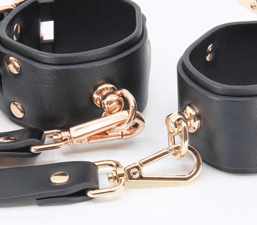 Love In Leather Double Straps Bondage Cuffs - Cuffs And Restraints