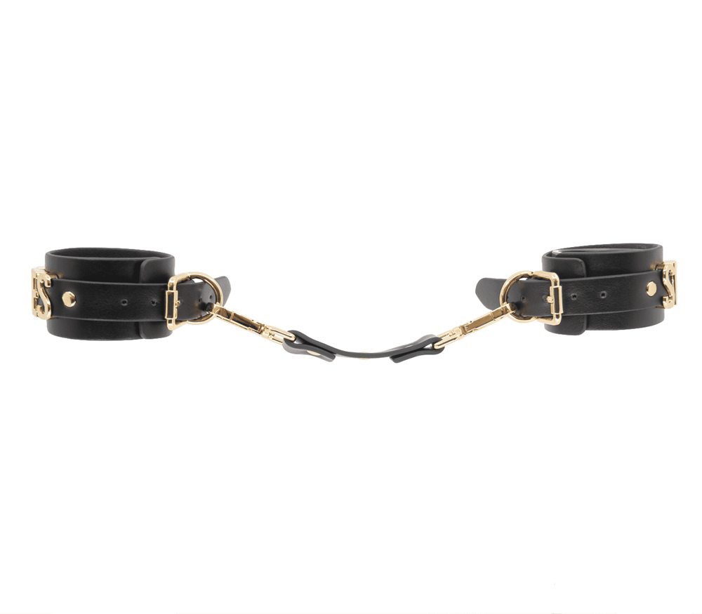 Love In Leather Yes Sir Faux Leather Wrist Cuffs - Gold - Cuffs And Restraints
