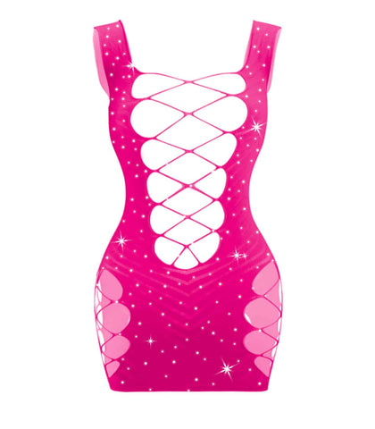 Love In Leather Sexy Womens Rhinestone Sleeveless Dress - BabyDolls And Chemises