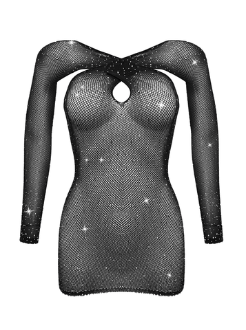 Love In Leather Long Sleeve Womens Rhinestone Dress - Body Stockings