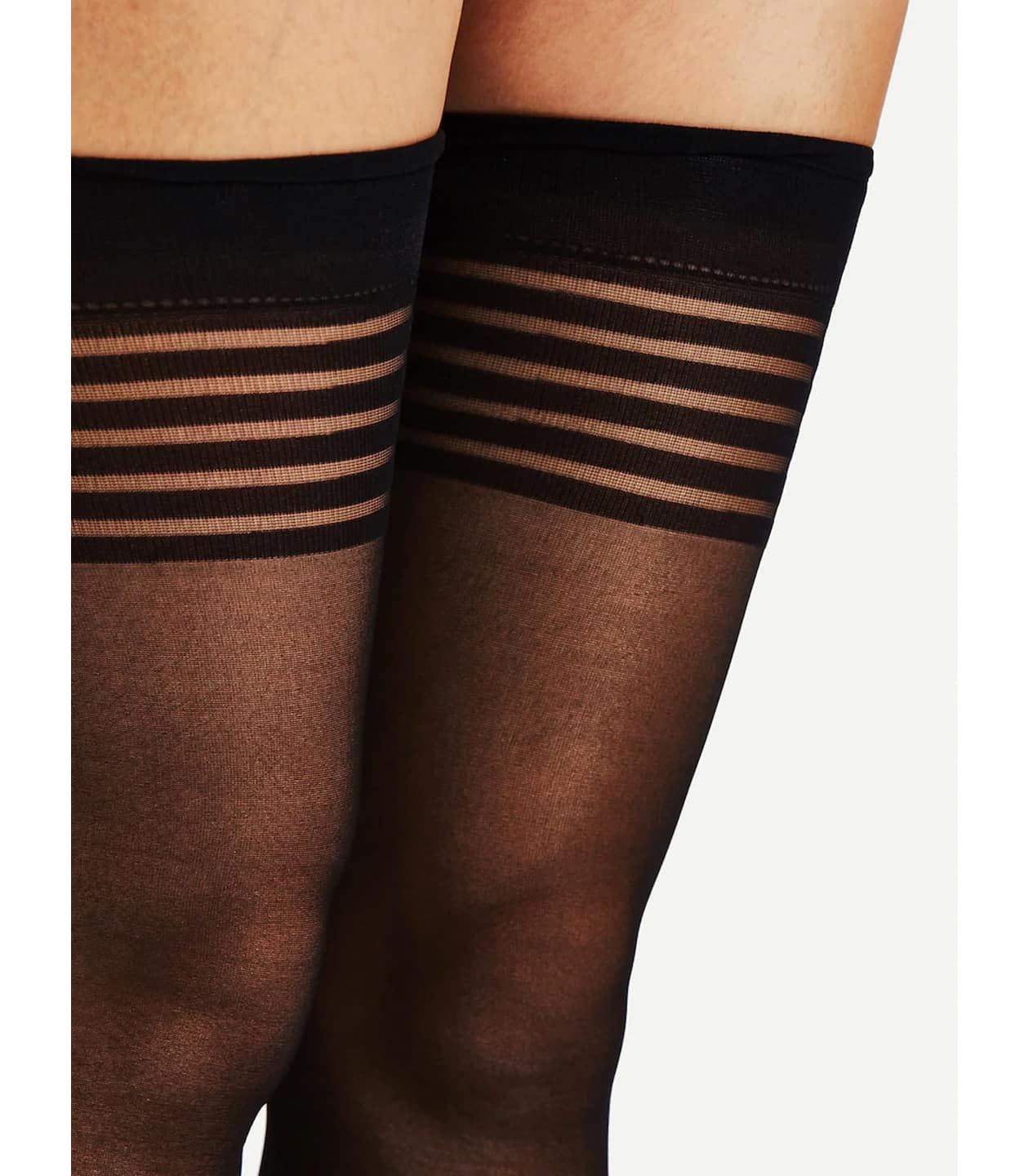Love In Leather Sheer Thigh Highs With Band Top - - Fishnet and Thigh Highs