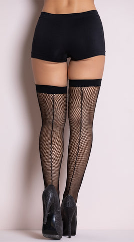 Love In Leather Fishnet Thigh Highs With Plain Band Top - Fishnet and Thigh Highs