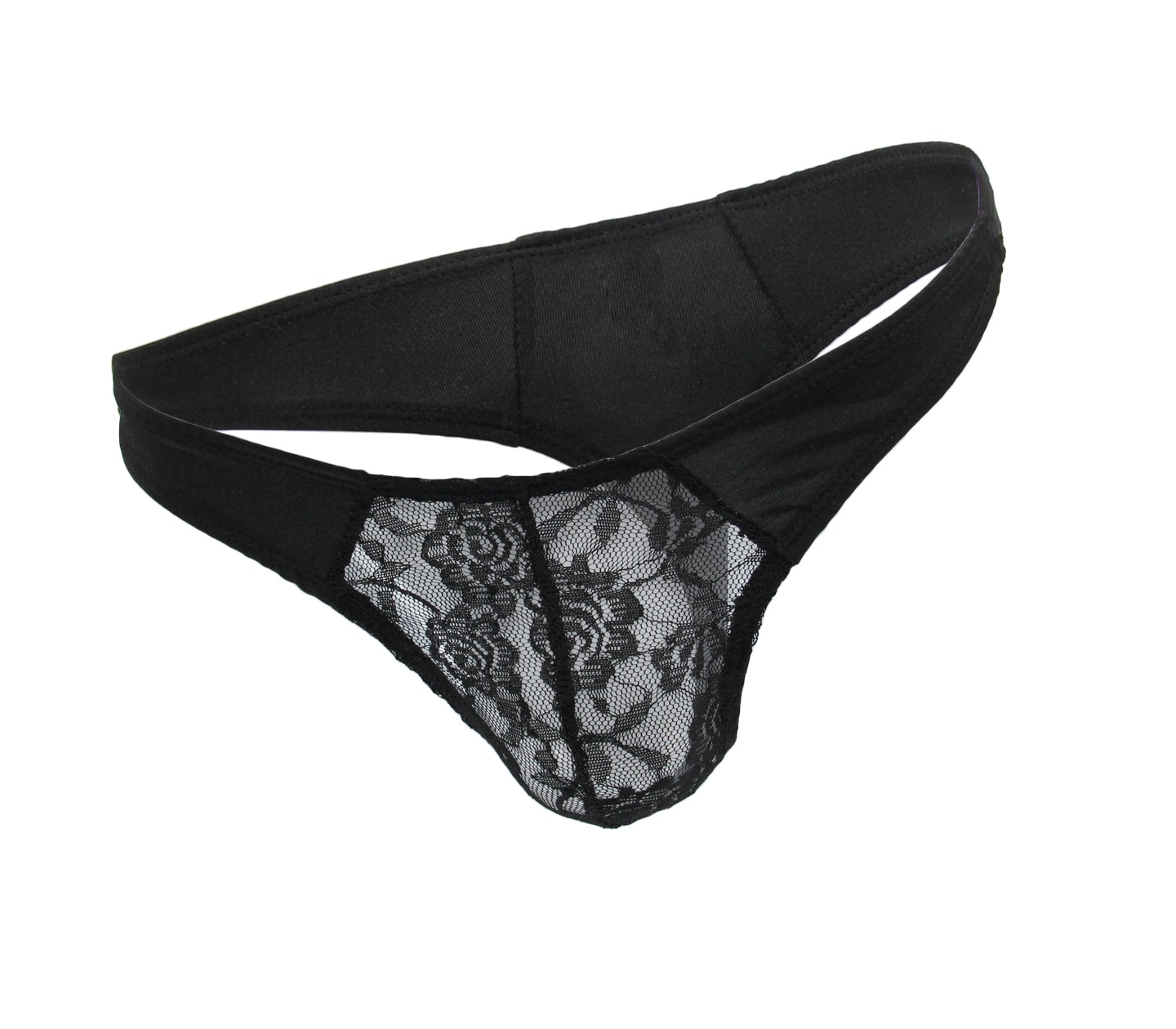 Love In Leather Mens Lace Pouch G-string Black - - Jocks and G-Strings