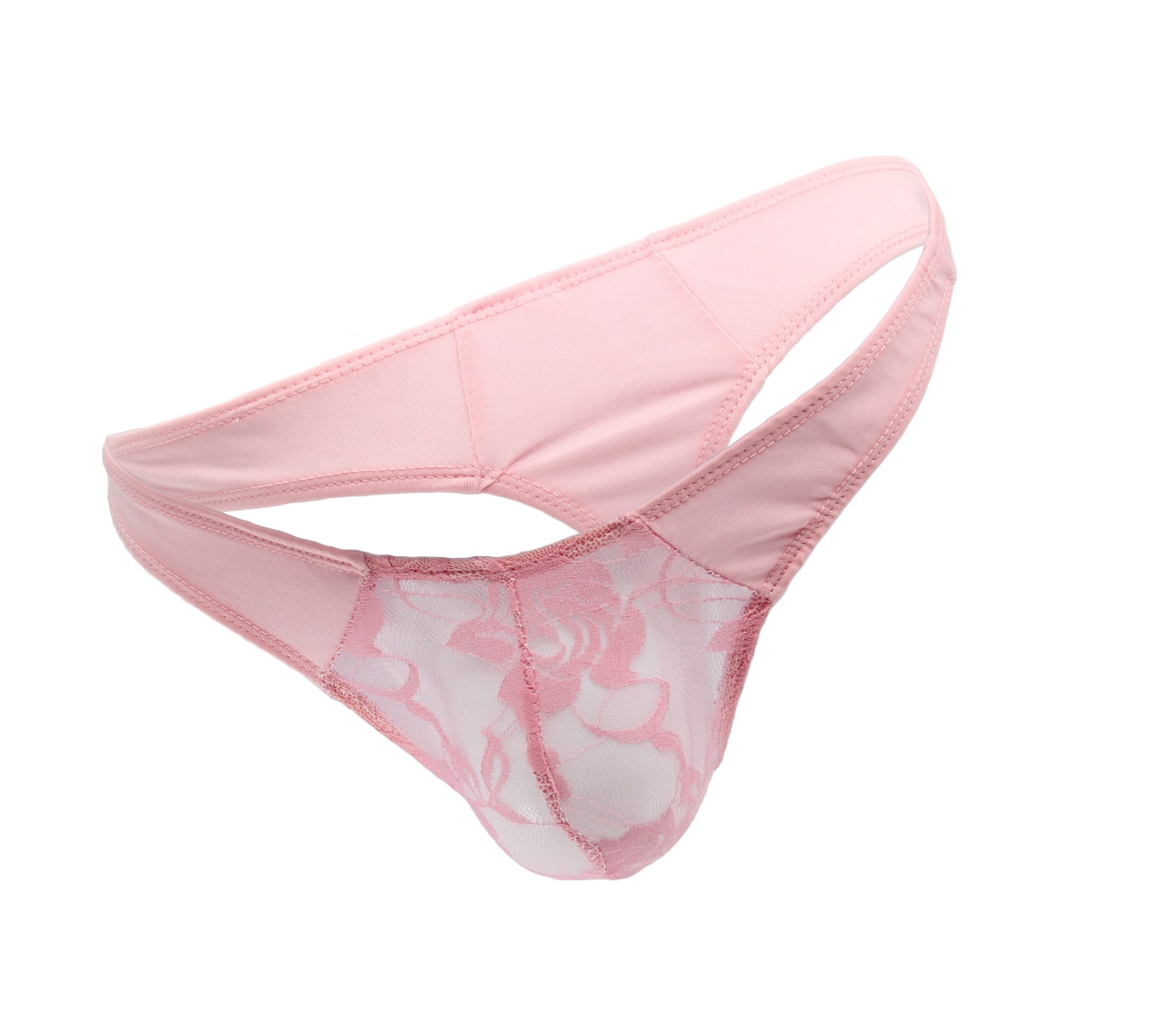 Love In Leather Mens Lace Front G-String Baby Pink - - Jocks and G-Strings