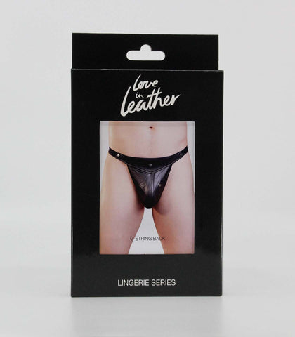 Love In Leather Mens Studded Wet Look G-String - His Fetish