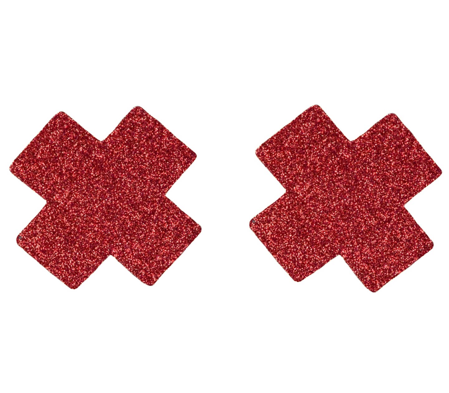 Love In Leather Satin Cross Womens Nipple Pasties - Red Glitter - Breast and Nipple Toys