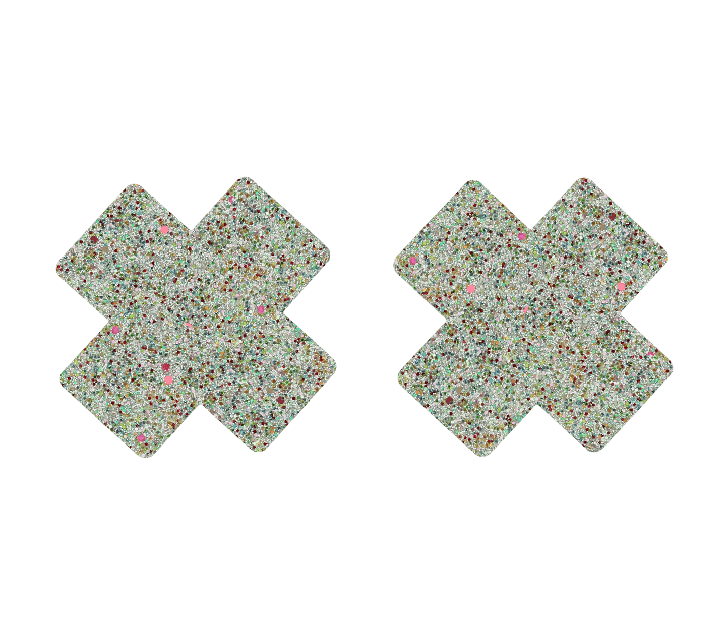 Love In Leather Satin Cross Womens Nipple Pasties - Multi Glitter - Breast and Nipple Toys