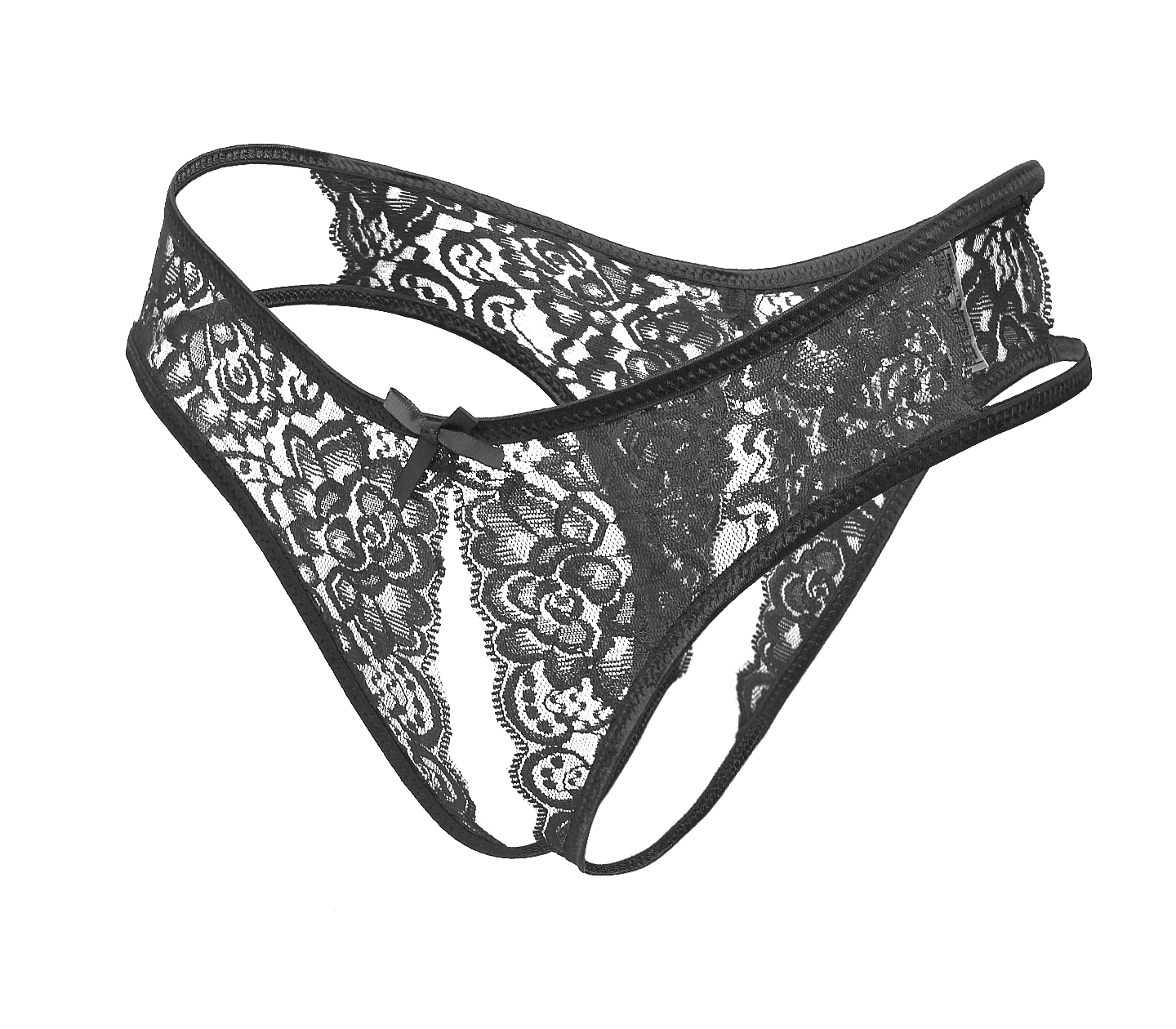 Love In Leather Full Lace Crotchless Lace Panties Black - - G-Strings, Panties and Shorts