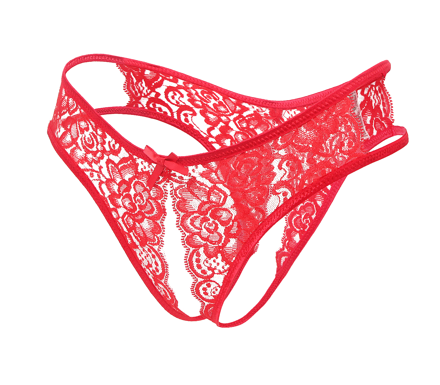 Love In Leather Full Lace Crotchless Lace Panties Red - - G-Strings, Panties and Shorts