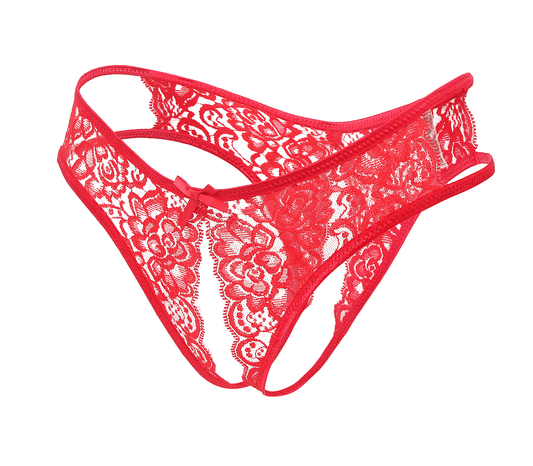 Love In Leather Full Lace Crotchless Lace Panties Red - G-Strings, Panties and Shorts