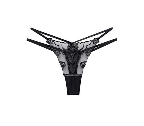 Love In Leather Womens Embroidered G-String Panties Black - G-Strings, Panties and Shorts