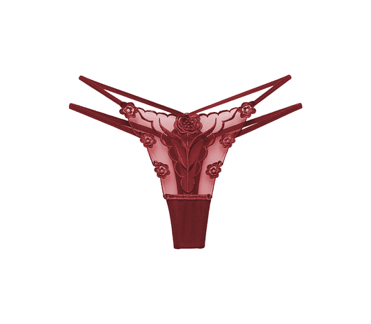 Love In Leather Womens Embroidered G-String Panties Wine - G-Strings, Panties and Shorts