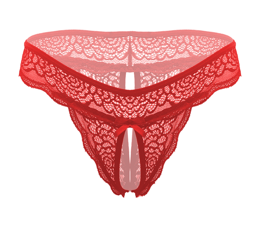 Love In Leather Sexy Crotchless Panties Red - G-Strings, Panties and Shorts