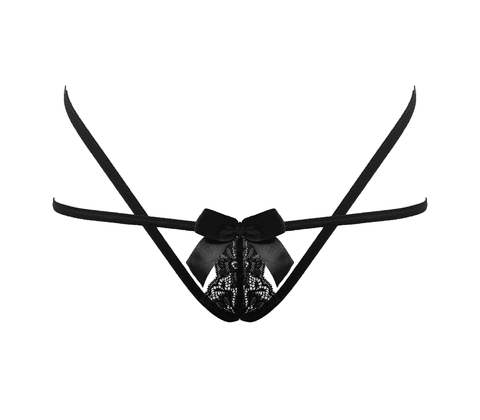 Love In Leather Crotchless Panties With Adjustable Slider OS - G-Strings, Panties and Shorts