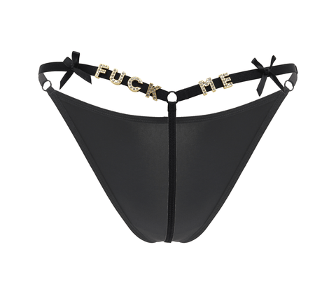 Love In Leather Fuck Me Printed G String Panty
