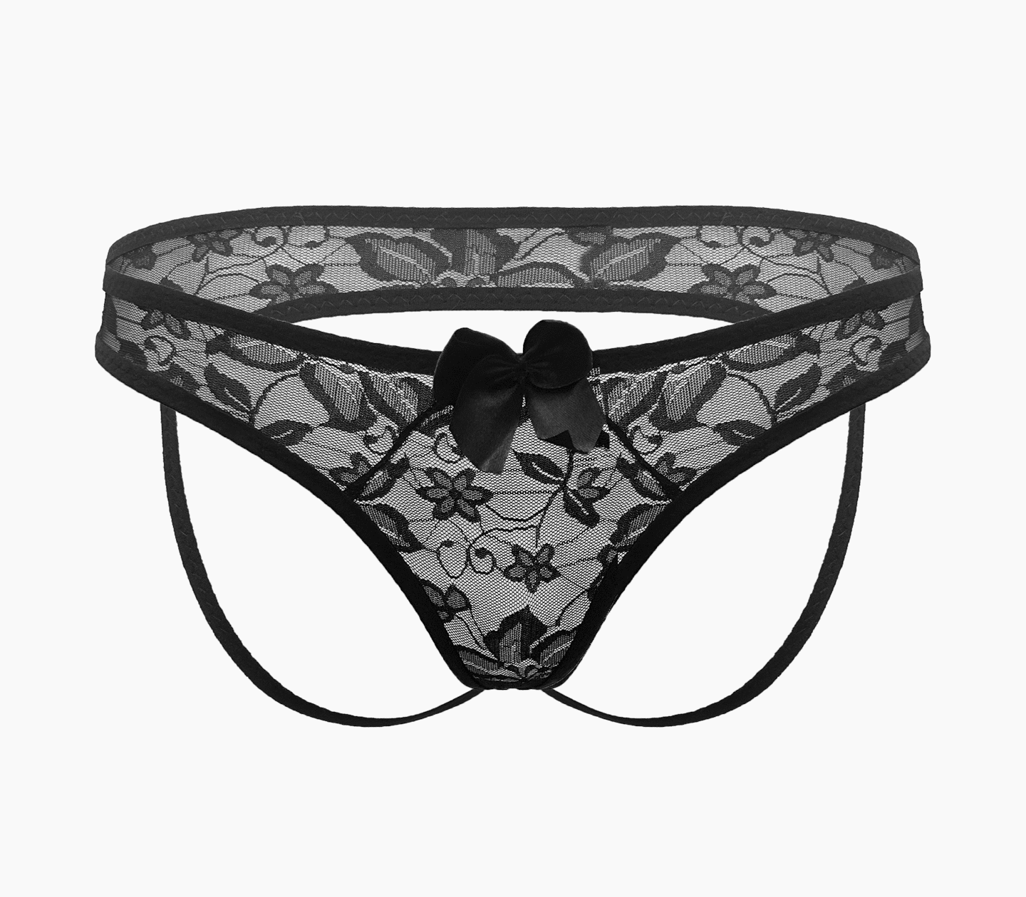 Love In Leather Full Lace Womens Crotchless Panties OS - - G-Strings, Panties and Shorts