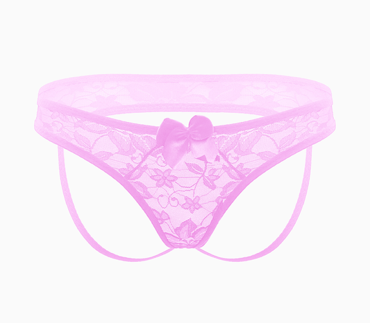 Love In Leather Full Lace Womens Crotchless Panties OS - G-Strings, Panties and Shorts