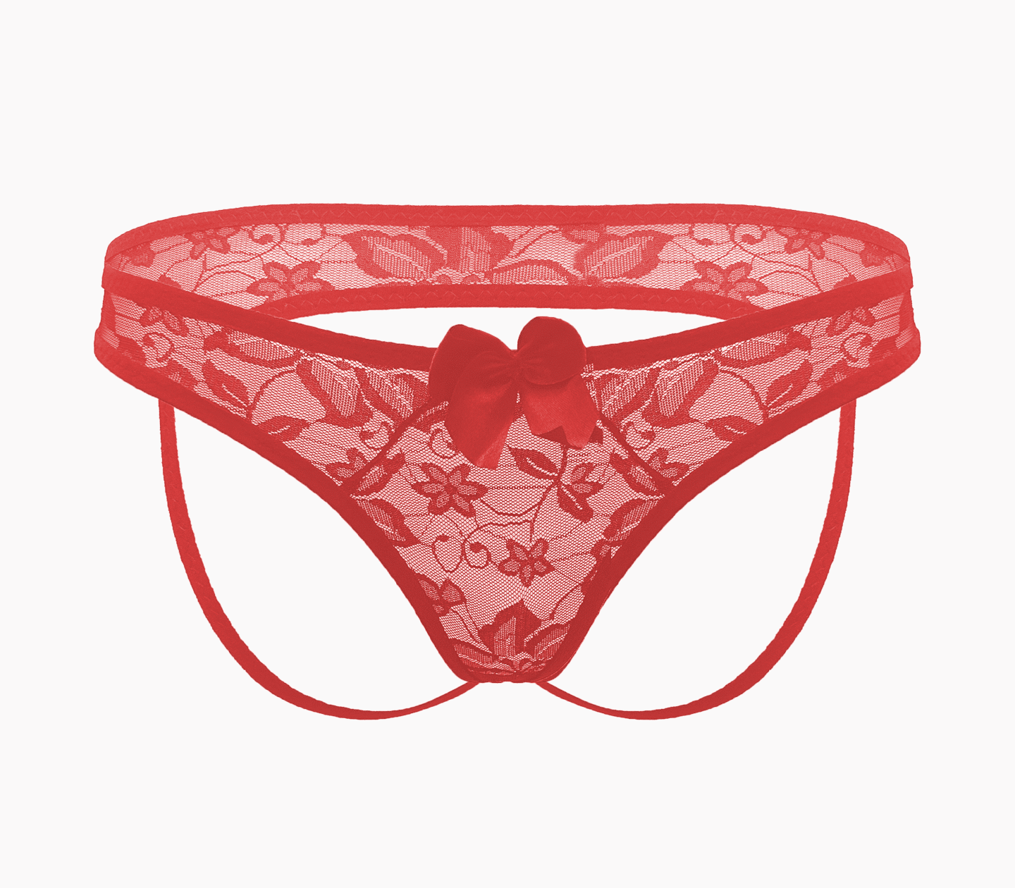 Love In Leather Full Lace Womens Crotchless Panties OS - - G-Strings, Panties and Shorts